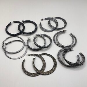 Bundle lot 7 statement style textured hoop earrings variety, curated bundle.